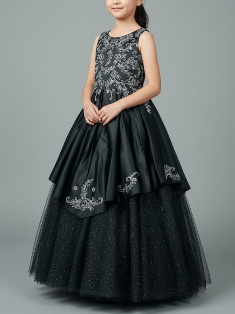 Dancing Queen Black & Silver Glitz Pageant Ball Gown Tulle Size 8